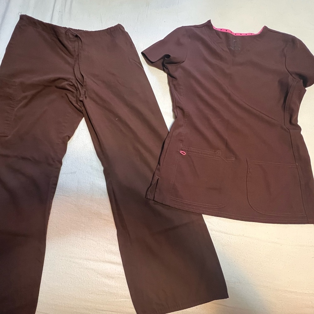 Brown Heartsoul scrub top and SB pants